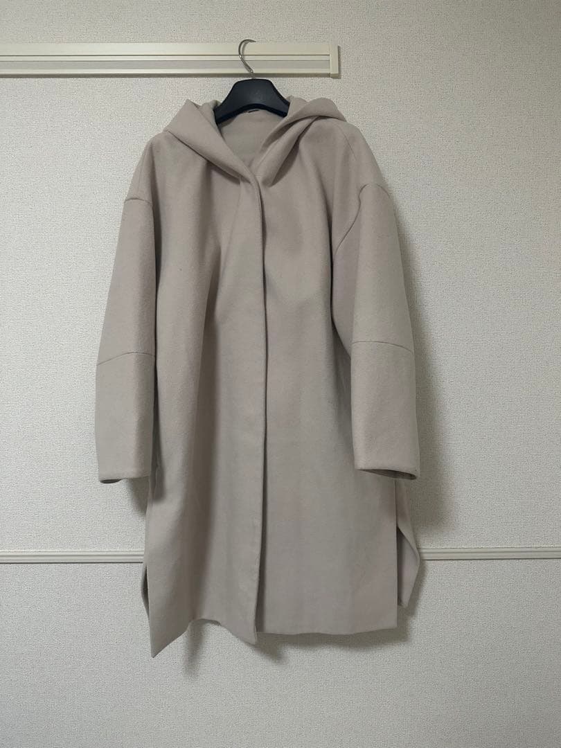 フード付きロングコート ベージュ