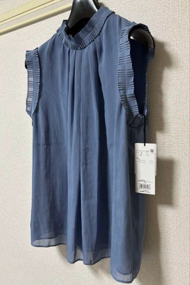 【新品】ピンキーアンドダイアン◆プリーツカラー楊柳ブラウス ブルー 38