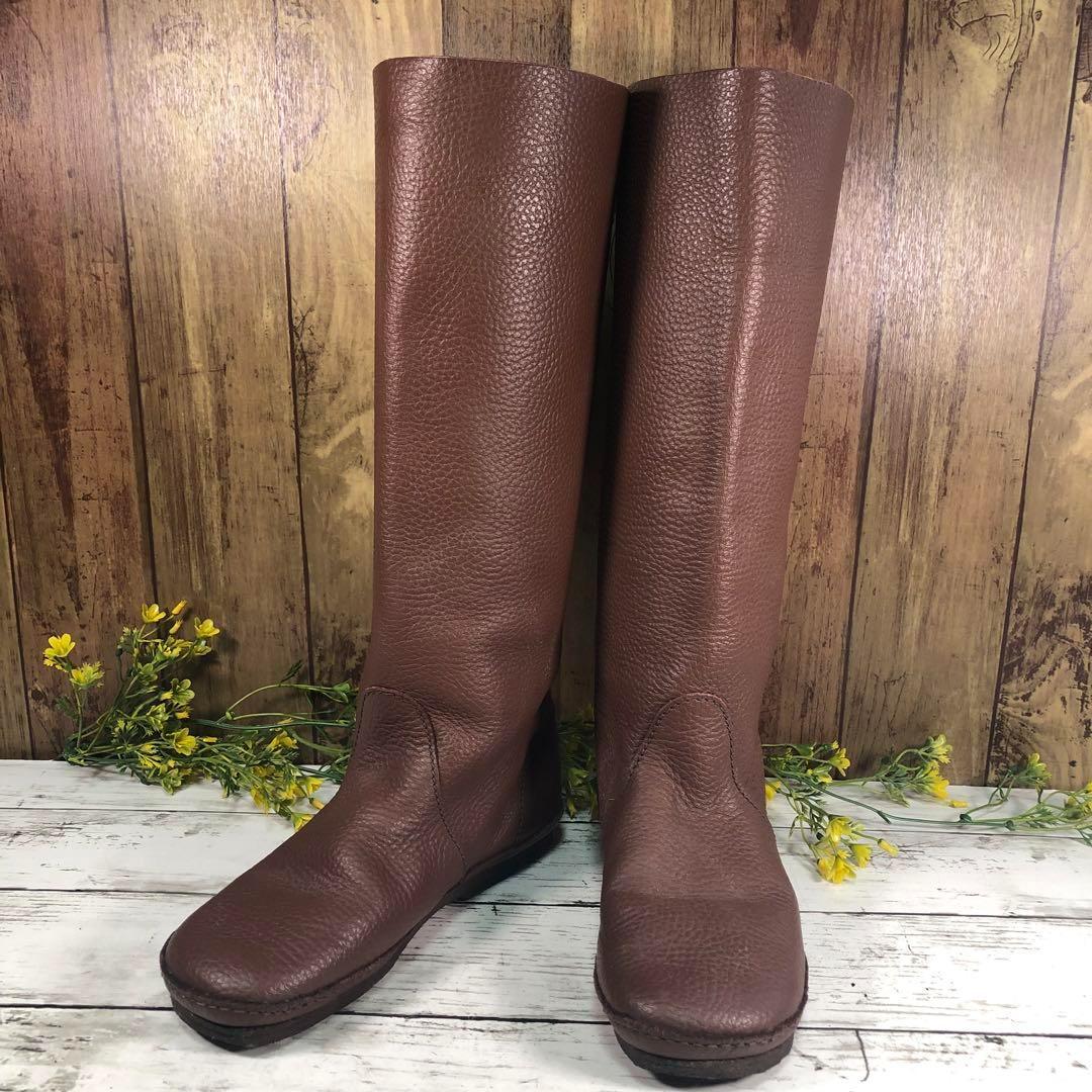 人気✨コース【23.5】ロングブーツ レザー シボ加工