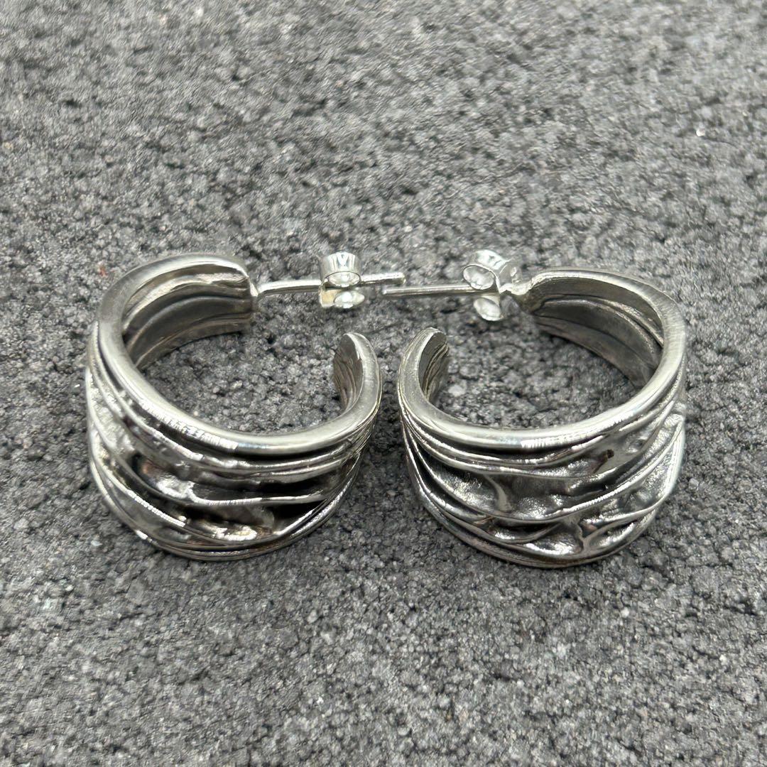 シルバー925 Silver ヘビーデザインフープピアス/軽研磨仕上げ/両耳