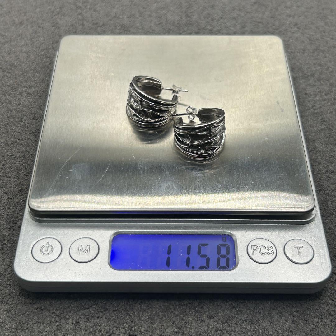 シルバー925 Silver ヘビーデザインフープピアス/軽研磨仕上げ/両耳