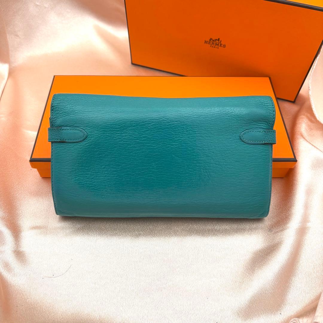 【X刻印】エルメス ケリーウォレット HERMES 長財布 深緑 サイフ