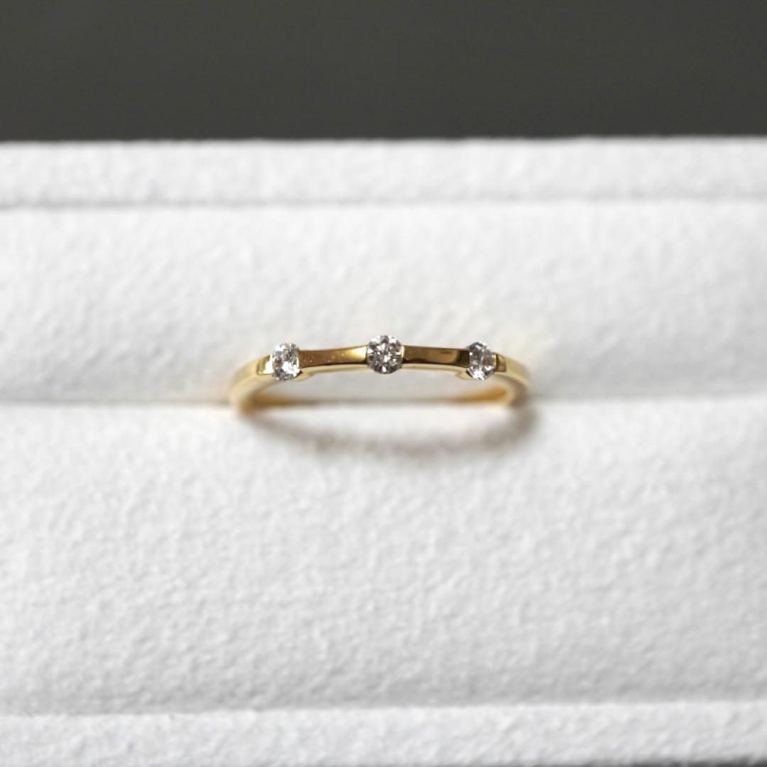 K18金 ゴールド ダイヤモンド 3ストーンリング
