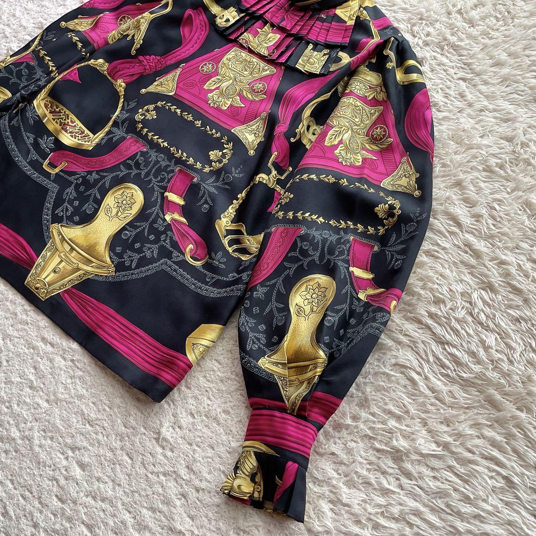 一点物 オールド HERMES エルメス 長袖シャツ スカーフ柄 シルク