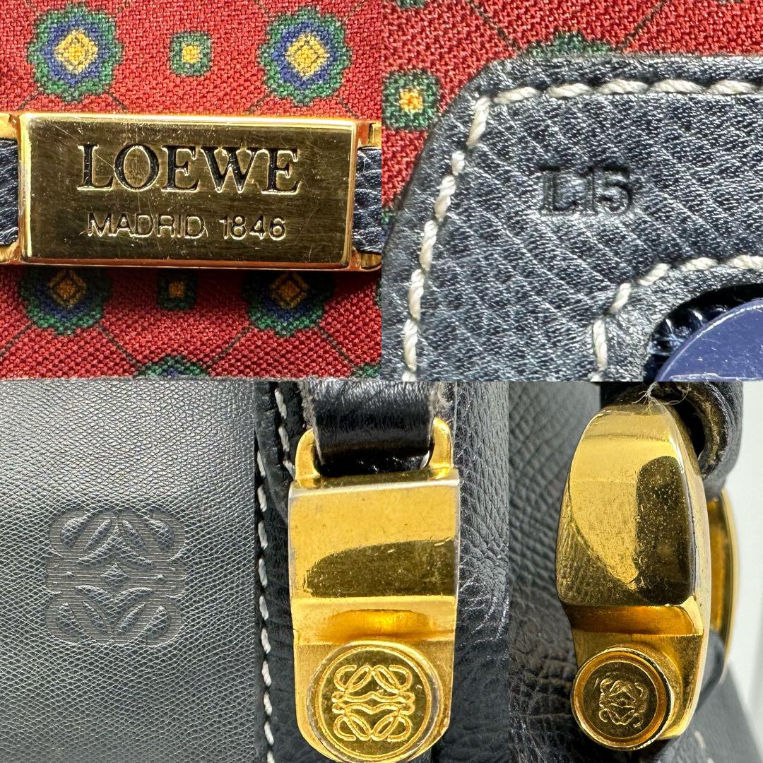 LOEWE ハンドバッグ　ネイビー　アナグラム　レザー　S2-10