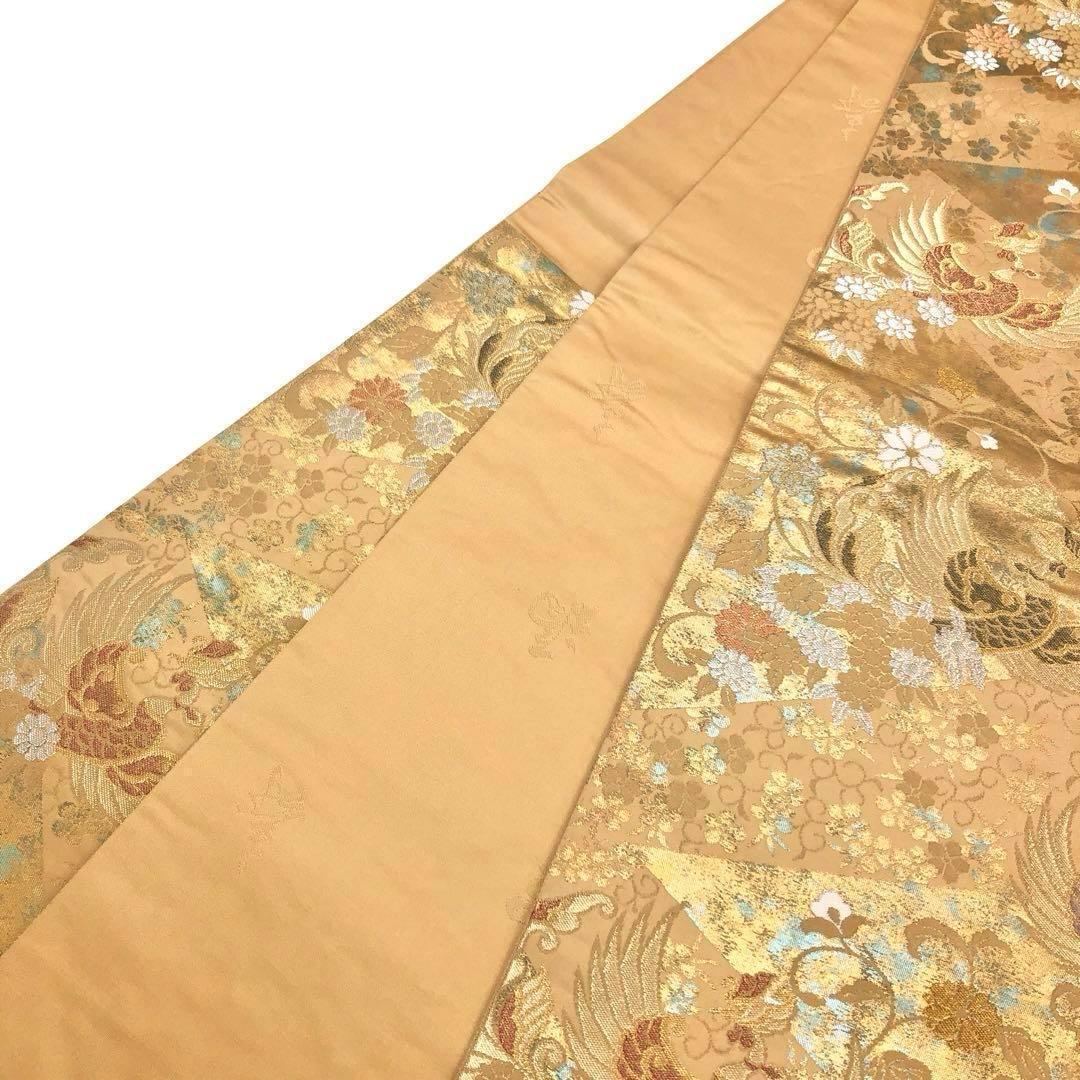 【希少レア/新品】唐羅金綴帯（青銅唐羅金）高級　帯 袋帯 青銅金唐織 引箔 美しい鳳凰に花唐草模様 麦藁色 O-3402