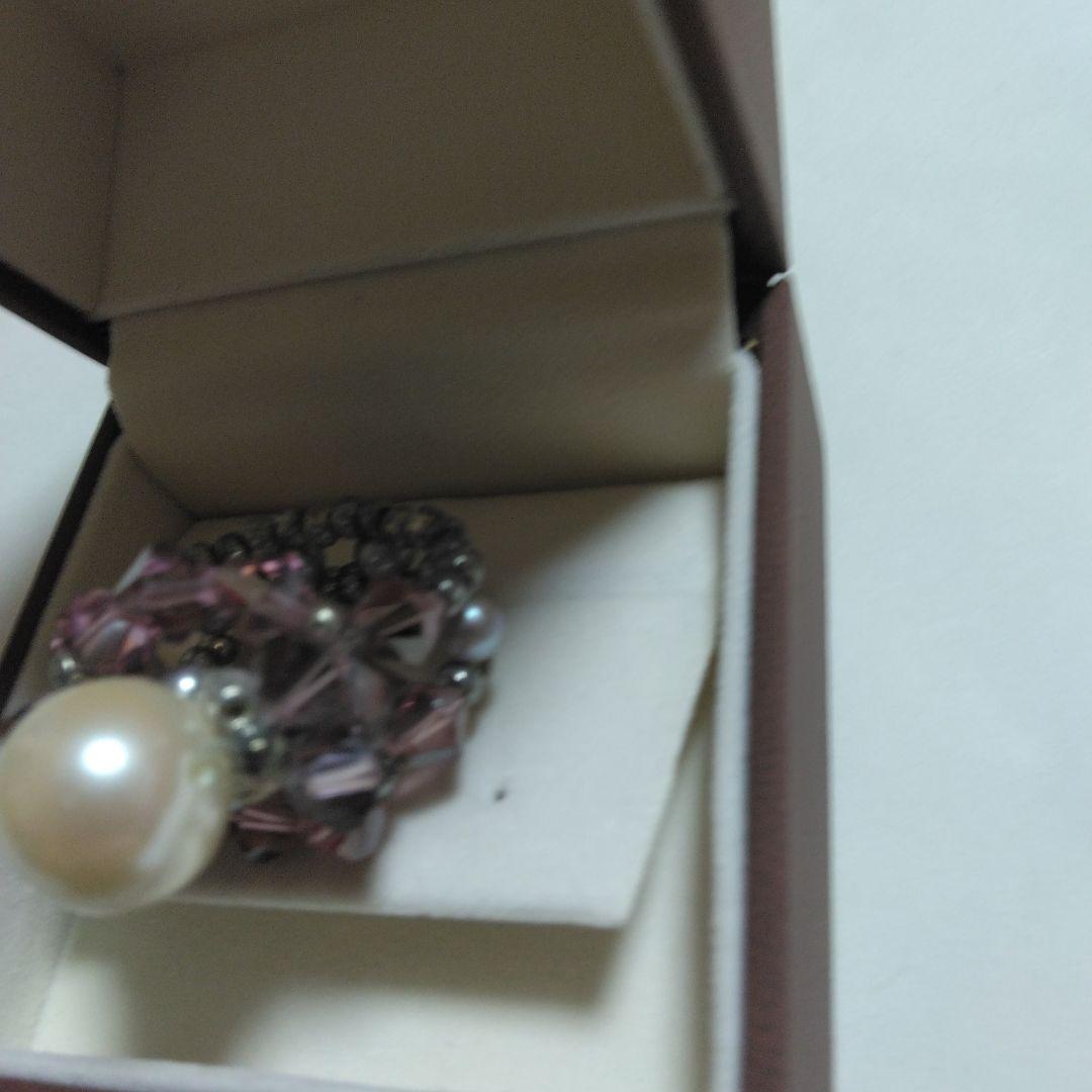 ハンドメイド パールと紫色ビーズのリング