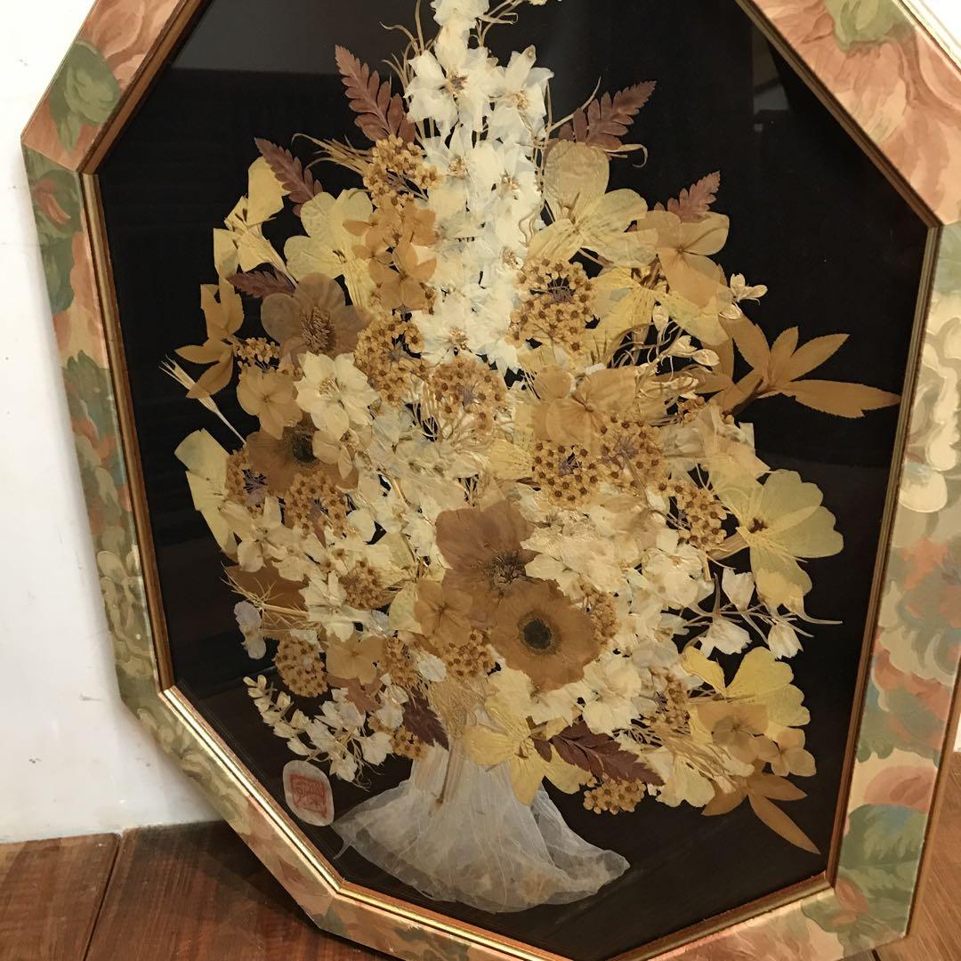 美品　ヴィンテージ　押し花　木製額　八角　雰囲気ある　花　花柄の額が素敵な