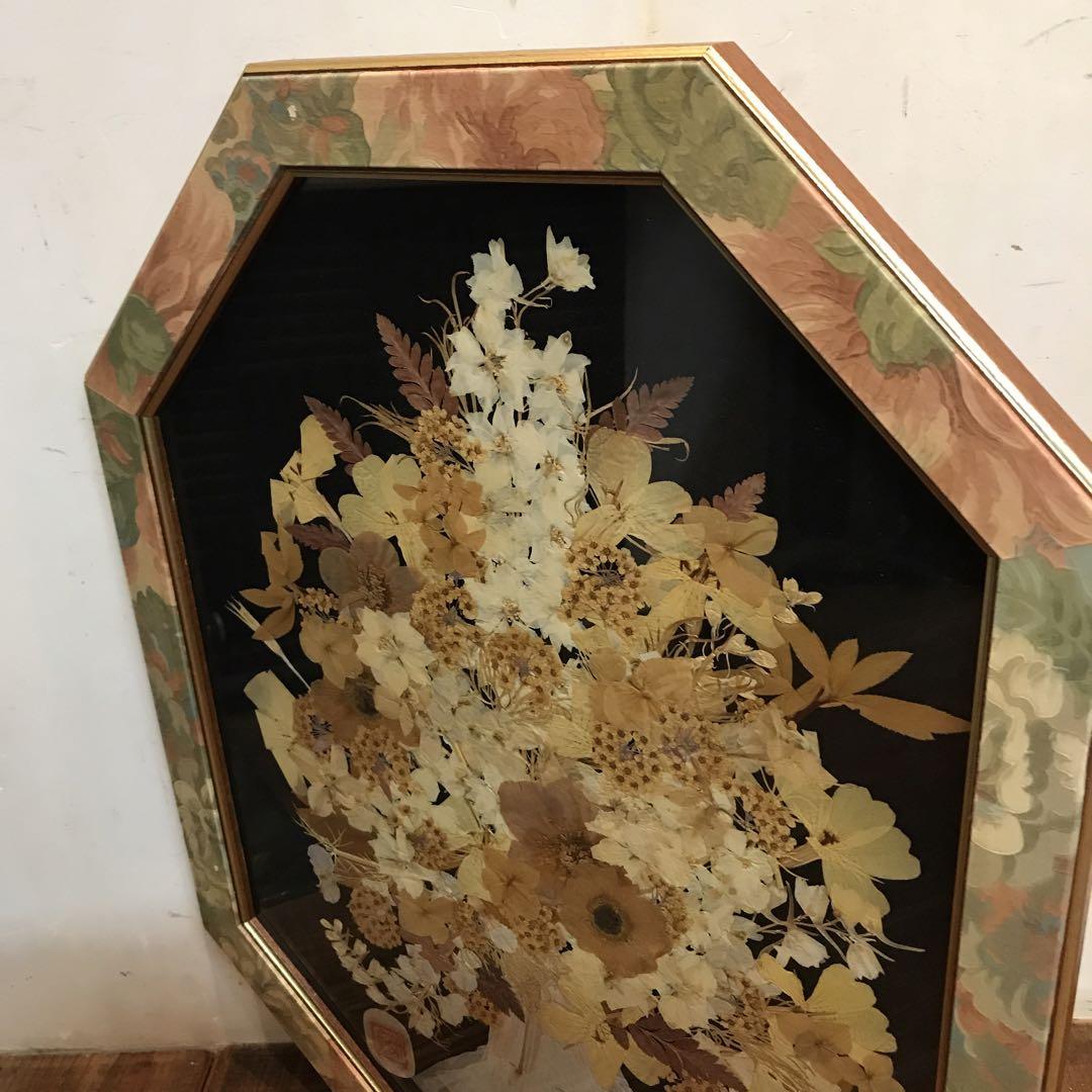 美品　ヴィンテージ　押し花　木製額　八角　雰囲気ある　花　花柄の額が素敵な