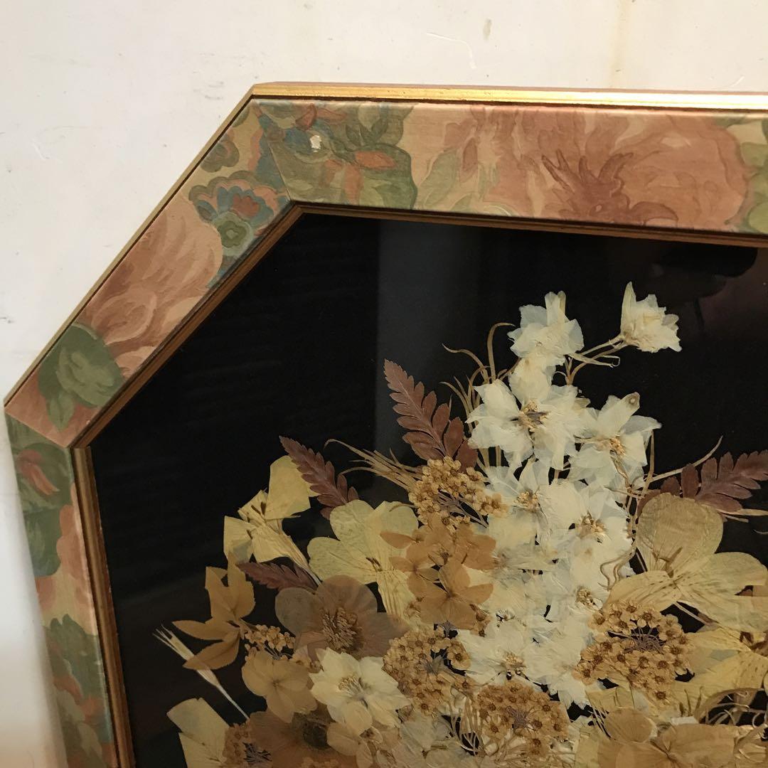 美品　ヴィンテージ　押し花　木製額　八角　雰囲気ある　花　花柄の額が素敵な