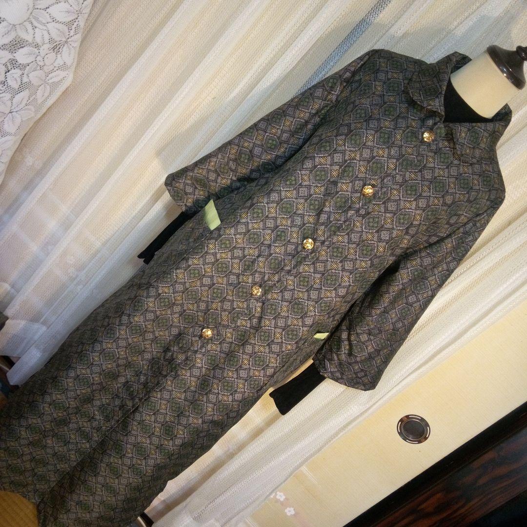 大島紬リメイクコート　ワンピースコート着物ワンピースコート M～L