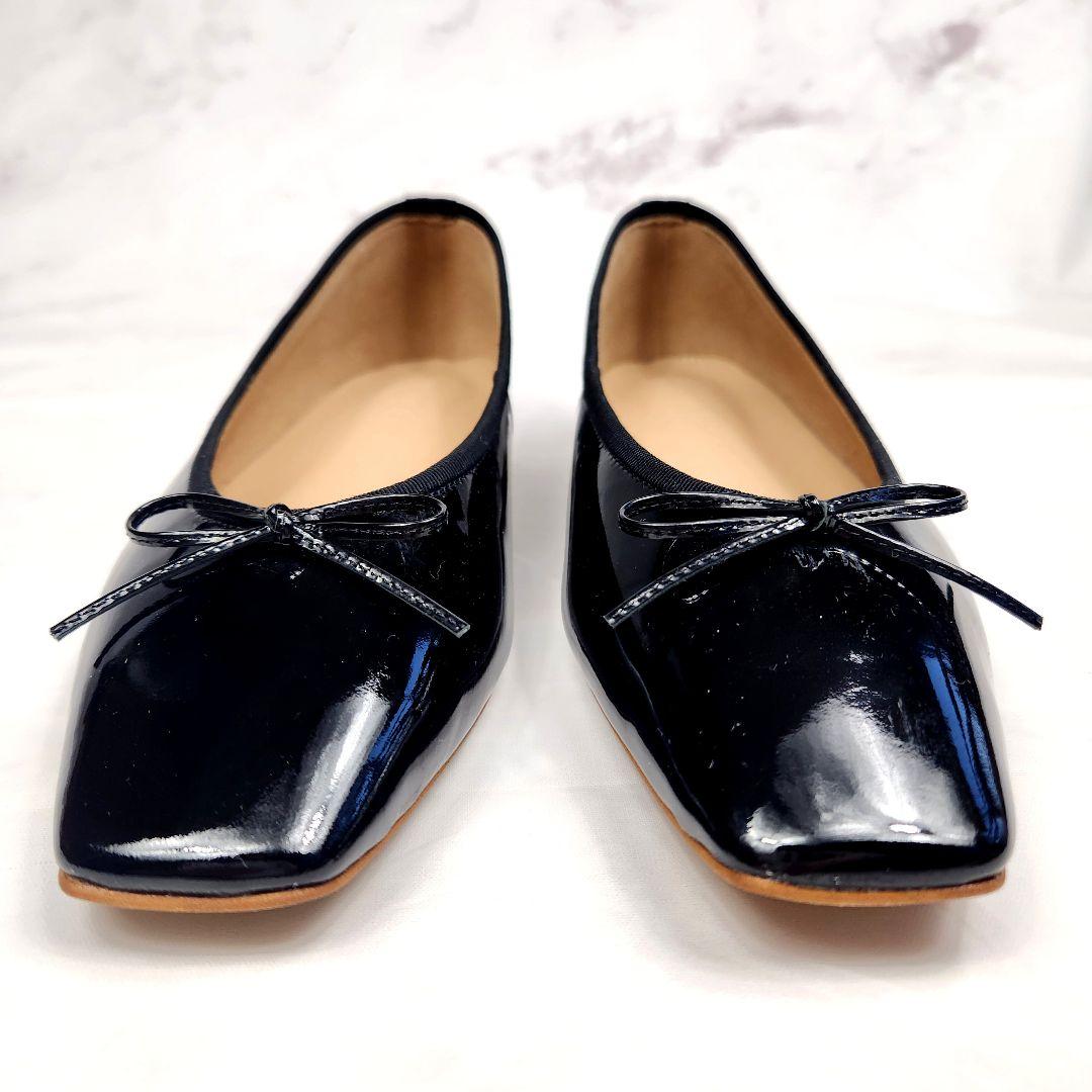 【極美品】オデットエオディール エナメル パンプス フラットシューズ リボン 黒