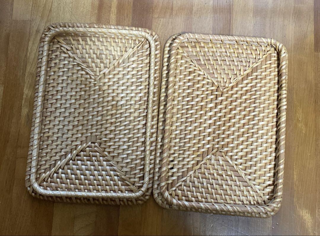 無印良品　重なるラタン長方形バスケット　蓋2枚付き　6個セット