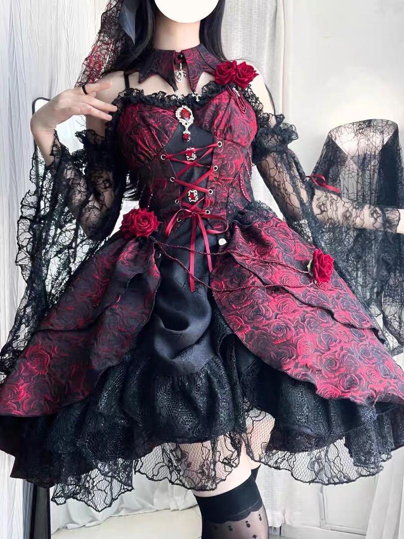 ゴスロリドレス ロリィタ ゴシック風 小悪魔 地雷系 姫袖 レース