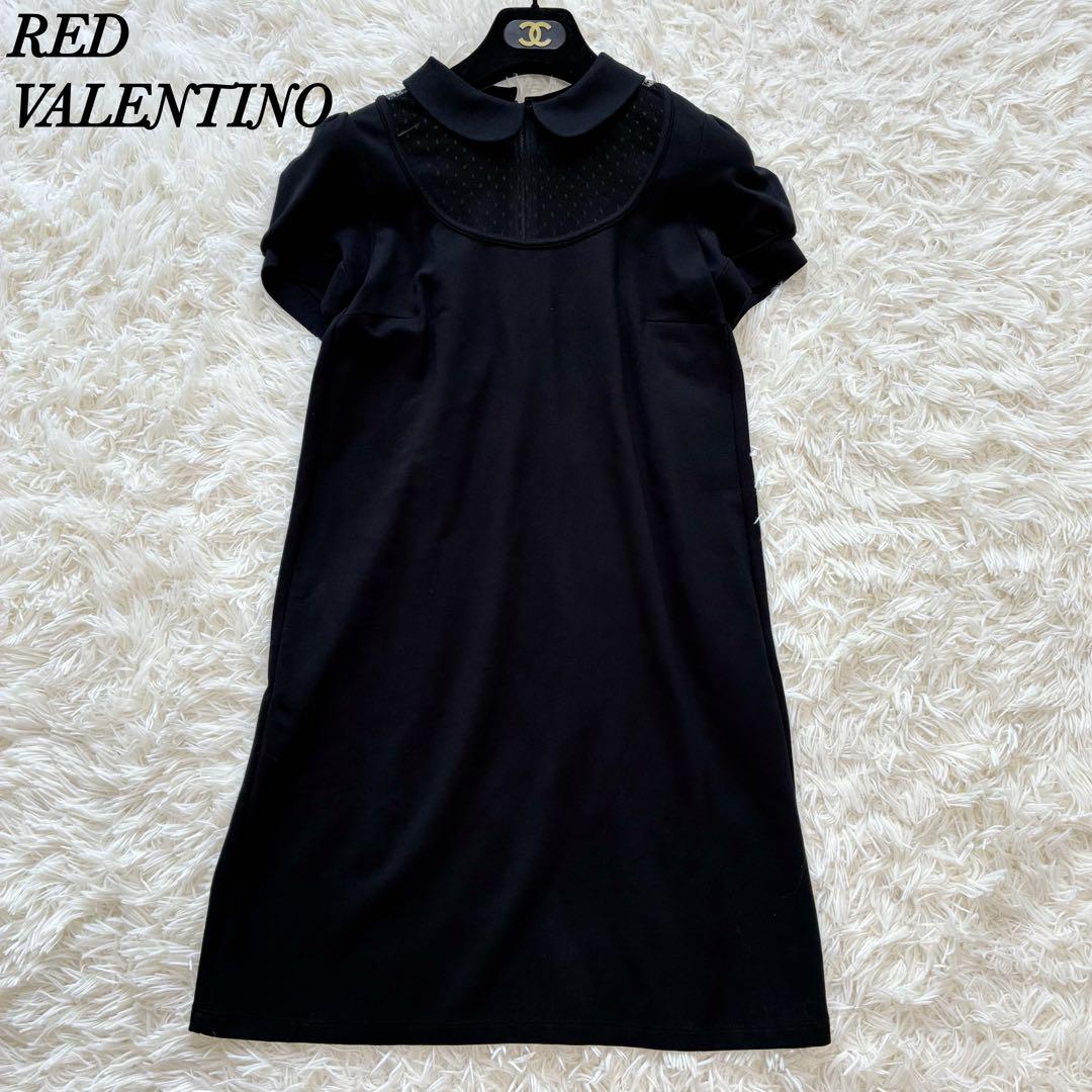 ヴァレンティノフラワー付き黒半袖美品 ワンピース 36 人気✨ レッドヴァレンティノ ワンピース 半袖 Sサイズ 黒