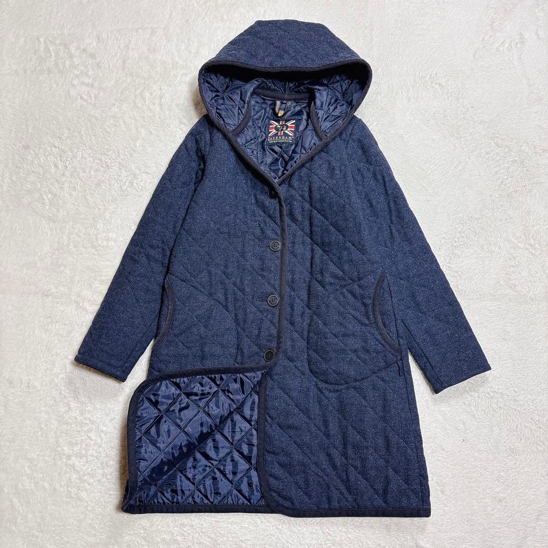LAVENHAM ラベンハム ウール キルティング コート フード 紺 36S LAVENHAM