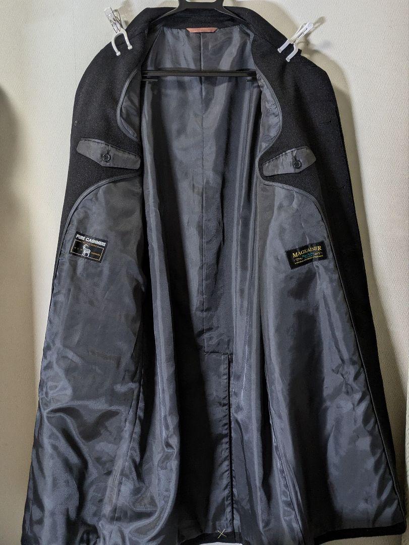 カシミヤ100% メンズステンカラーコート XL 黒 比翼仕立て