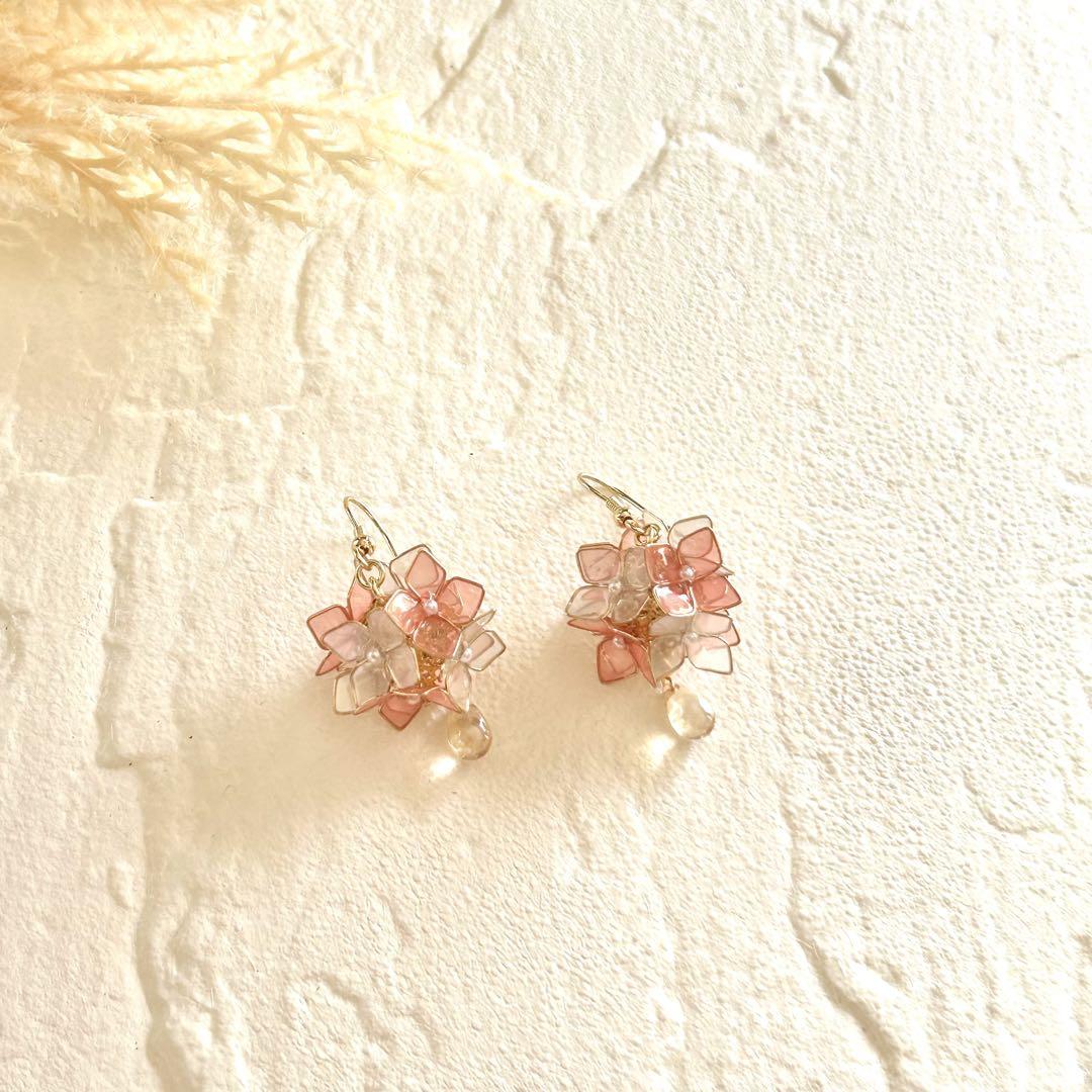 714》 紫陽花 ディップアートのフラワーピアス or イヤリング