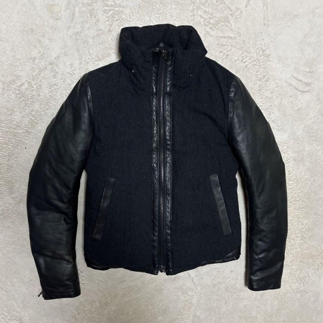 ATTACHMENT フーデット ダウン ジャケット レザー切り替え　2WAY