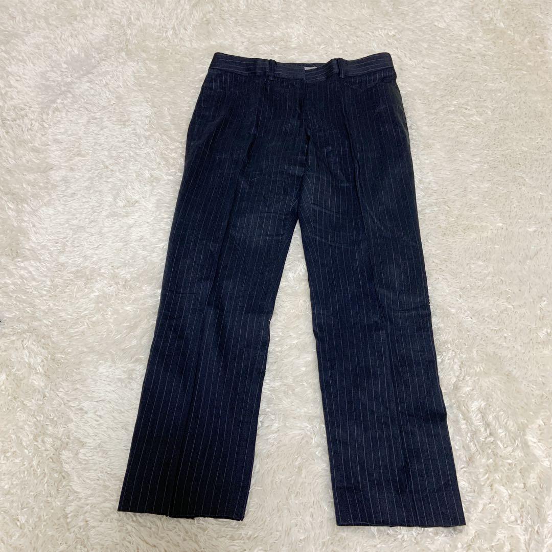 【美品】theory luxe パンツスーツ上下　紺ストライプ　リネン混　夏
