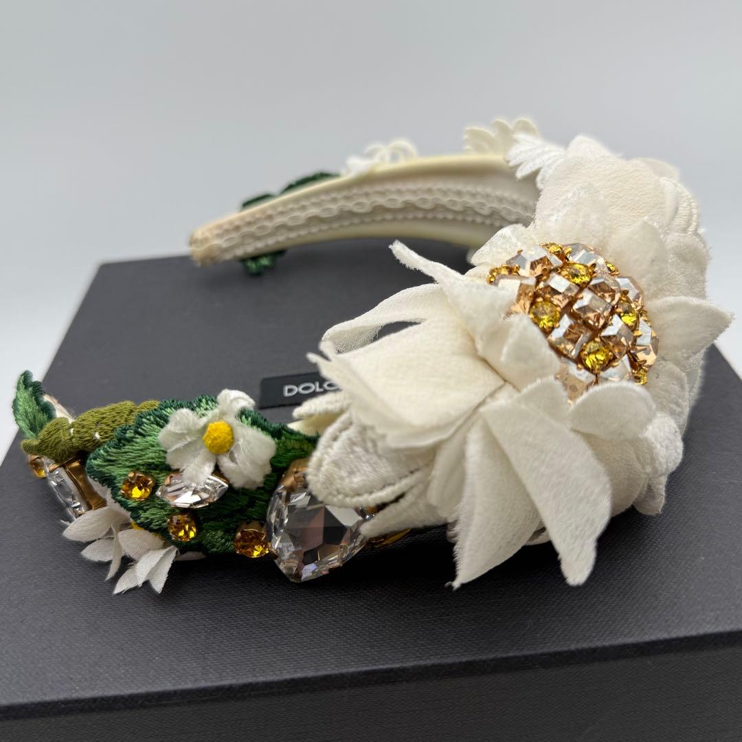 超 ドルチェ＆ガッバーナ カチューシャ ストーン フラワー レースD&G ／ Dolce＆Gabbana