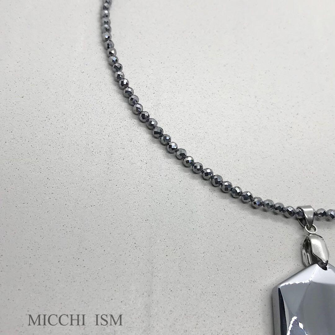 高純度テラヘルツ鉱石 六芒星ペンダントネックレス キラキラ ボタン金具 3mm玉