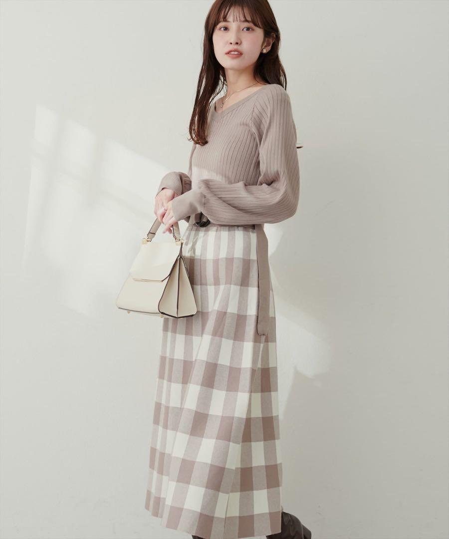 【美品】naturalcouture チェックジャガード2WAYニットワンピース