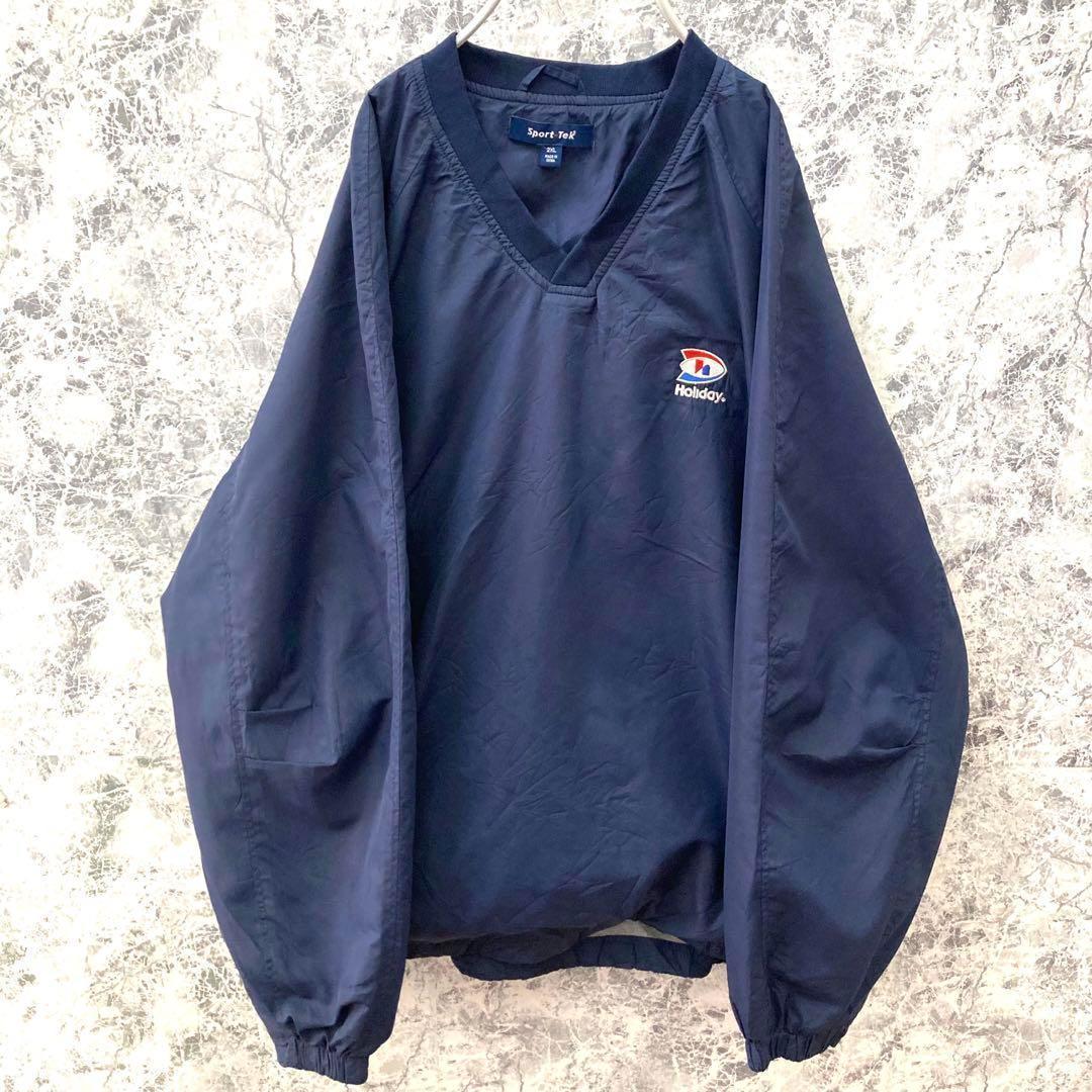 IS56 アメリカ古着スポーツテック企業刺繍コラボVネックピスタジャケット2XL