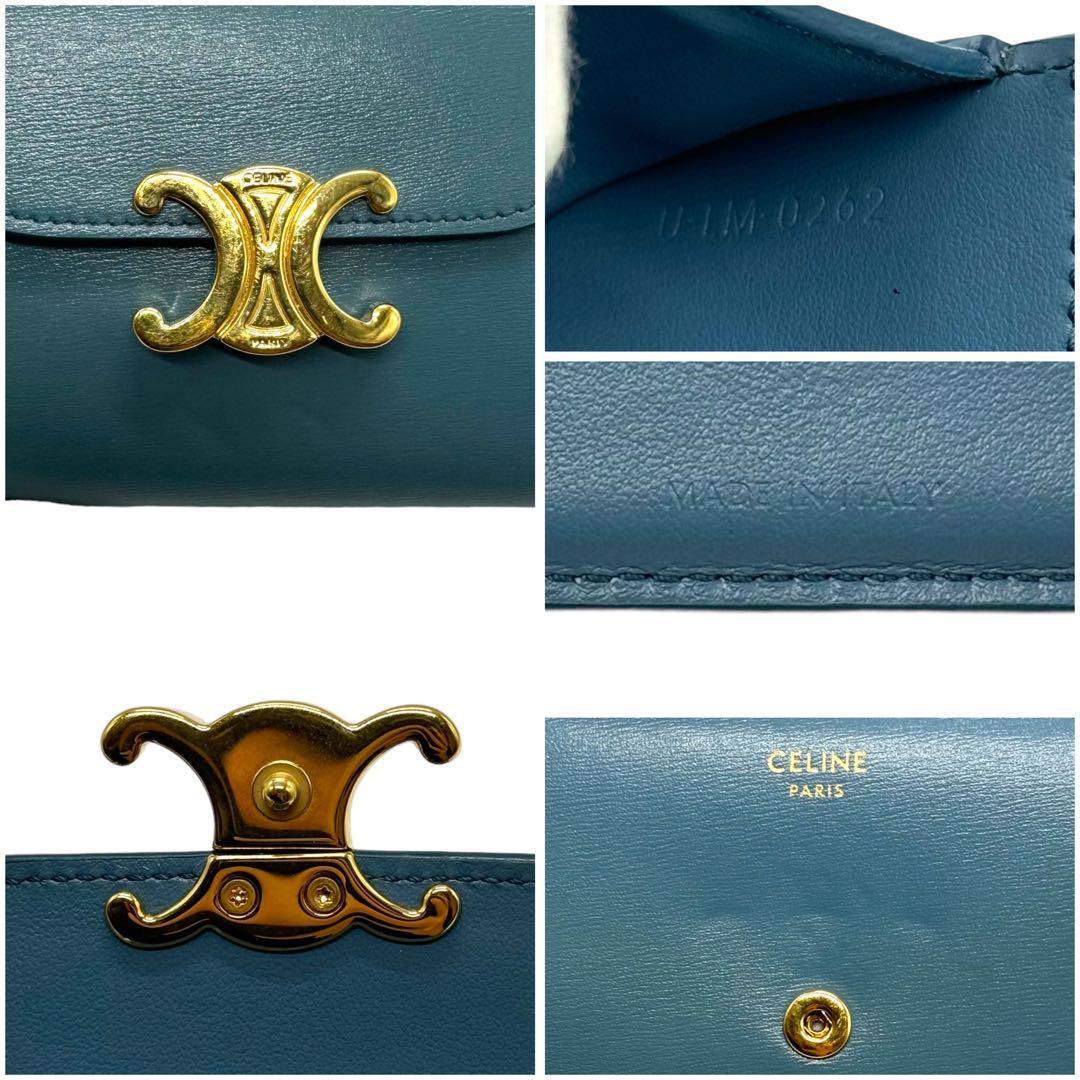 極美品✨セリーヌ トリオンフ 三つ折り スモールウォレット ターコイズ 財布 画像13
