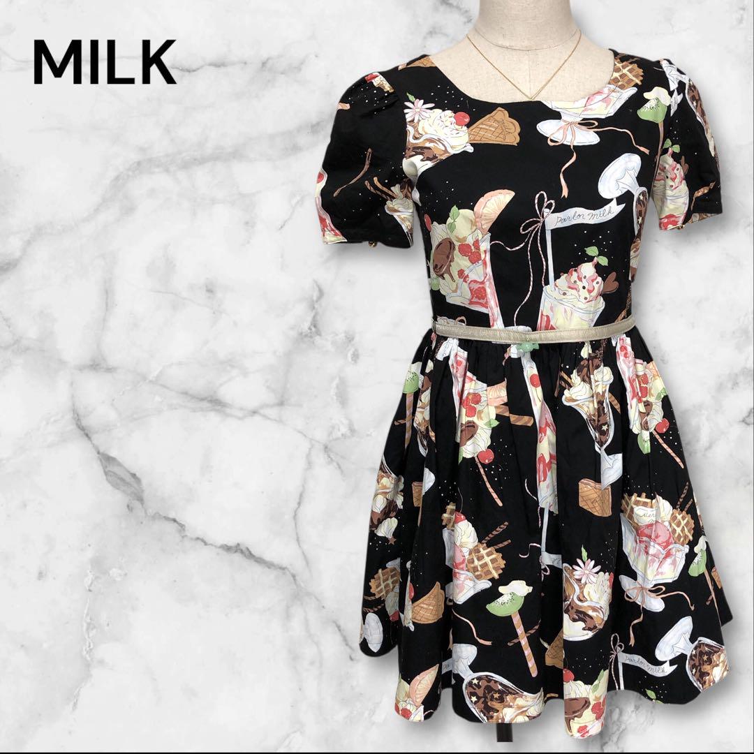 【極美品】MILK ミルク　パフェ柄　スイーツ柄　ワンピース　総柄　かわいい系
