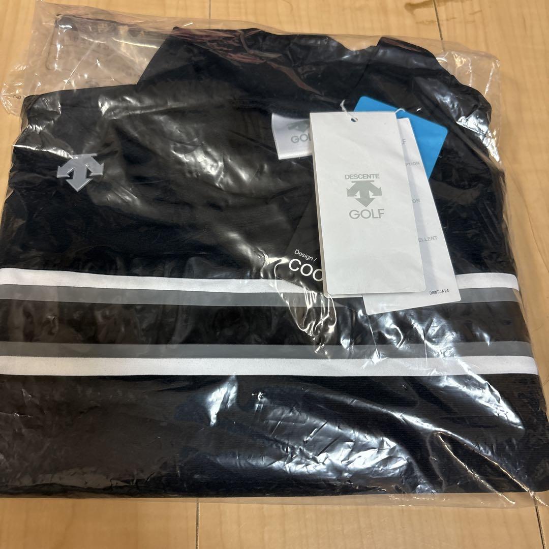 DESCENTE レディースウェアブラック ストライプ ゴルフシャツ UVカット