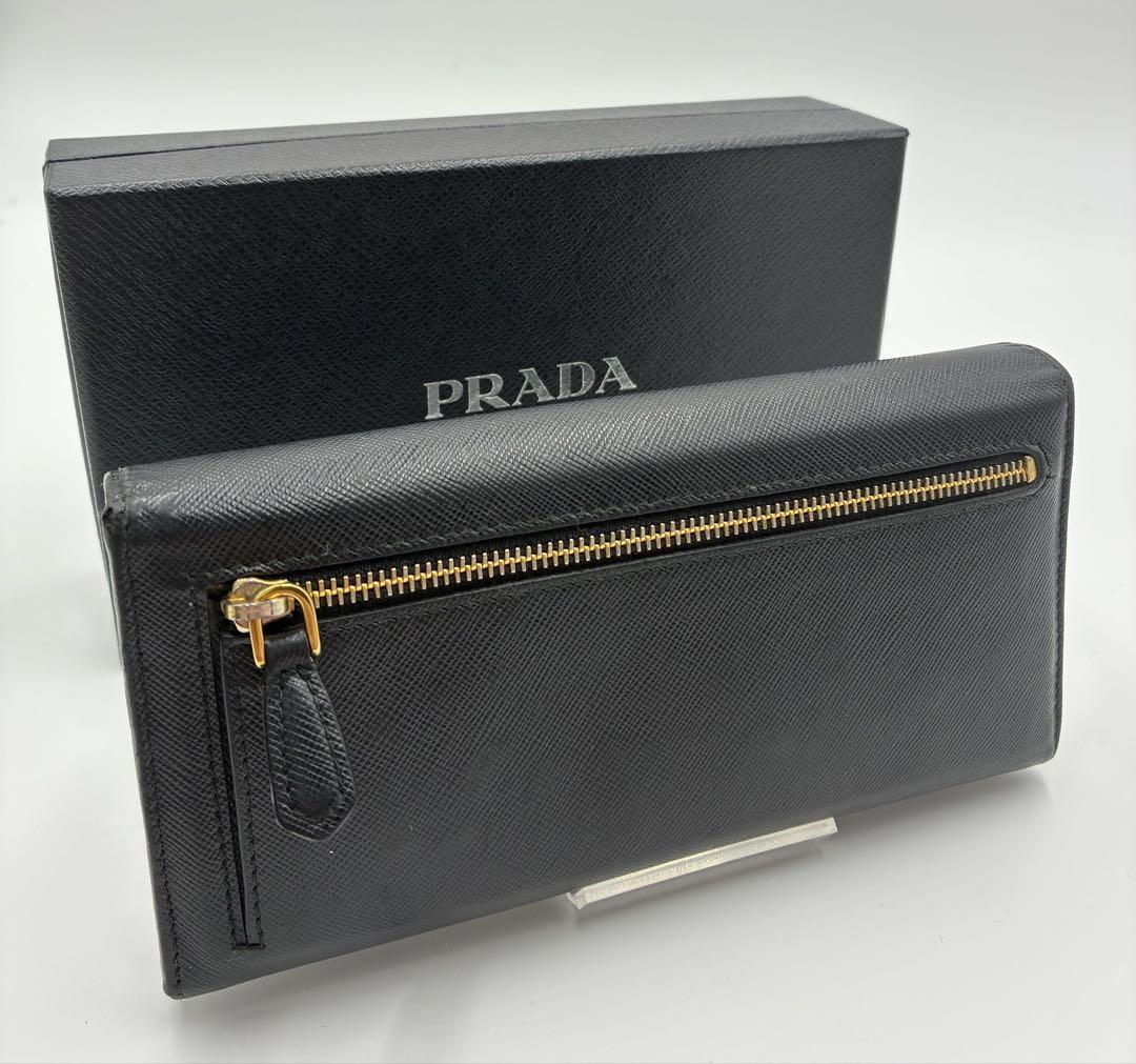 極美品 PRADA 長財布 ロゴ 金具 サフィアーノ レザー 黒 - メルカリ