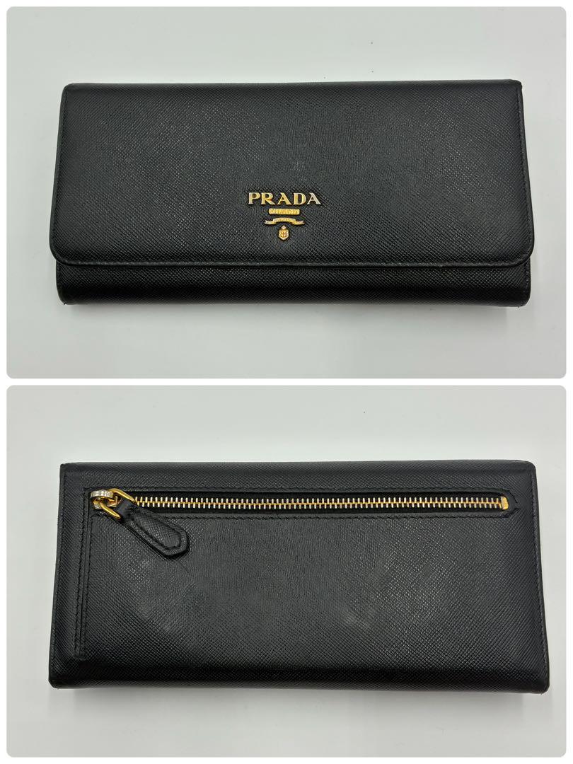 極美品 PRADA 長財布 ロゴ 金具 サフィアーノ レザー 黒 - メルカリ