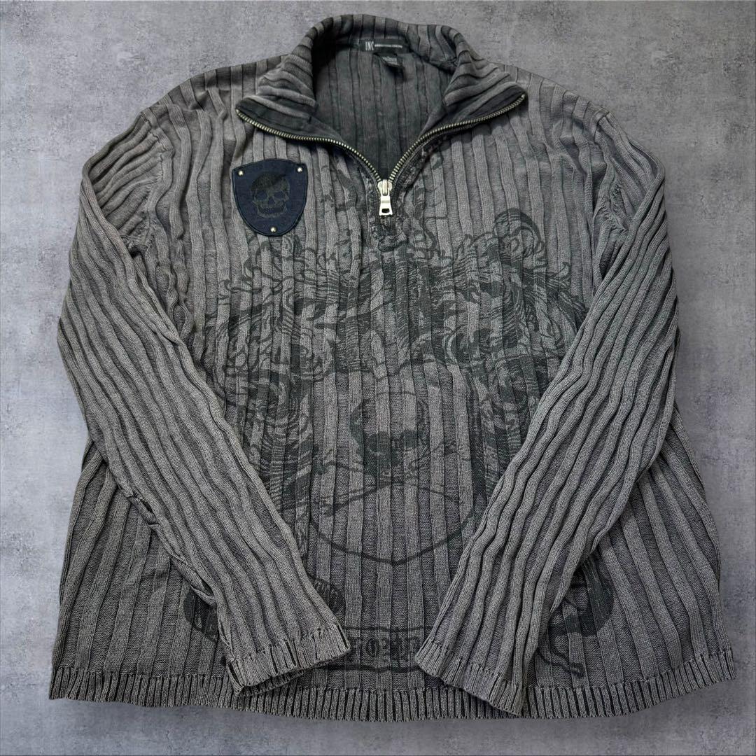 Y2K 00s archive INC ハーフジップ コットンニット ドクロ