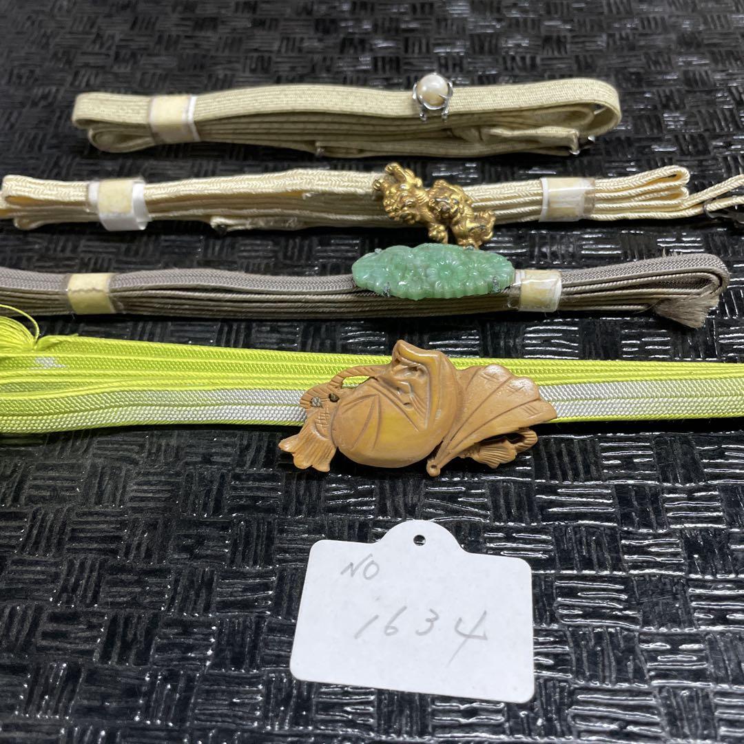 カエル帯留め・翡翠装飾4点セット
