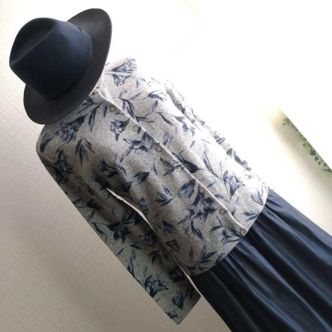 花柄グレー長袖カーディガンM