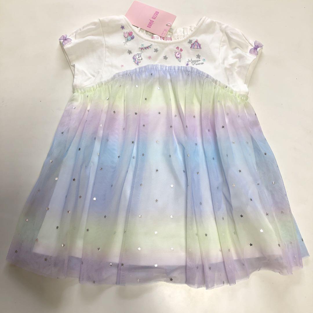 新品　メゾピアノ　110 半袖Tシャツ　チュール　虹色　チュニック　シフォン