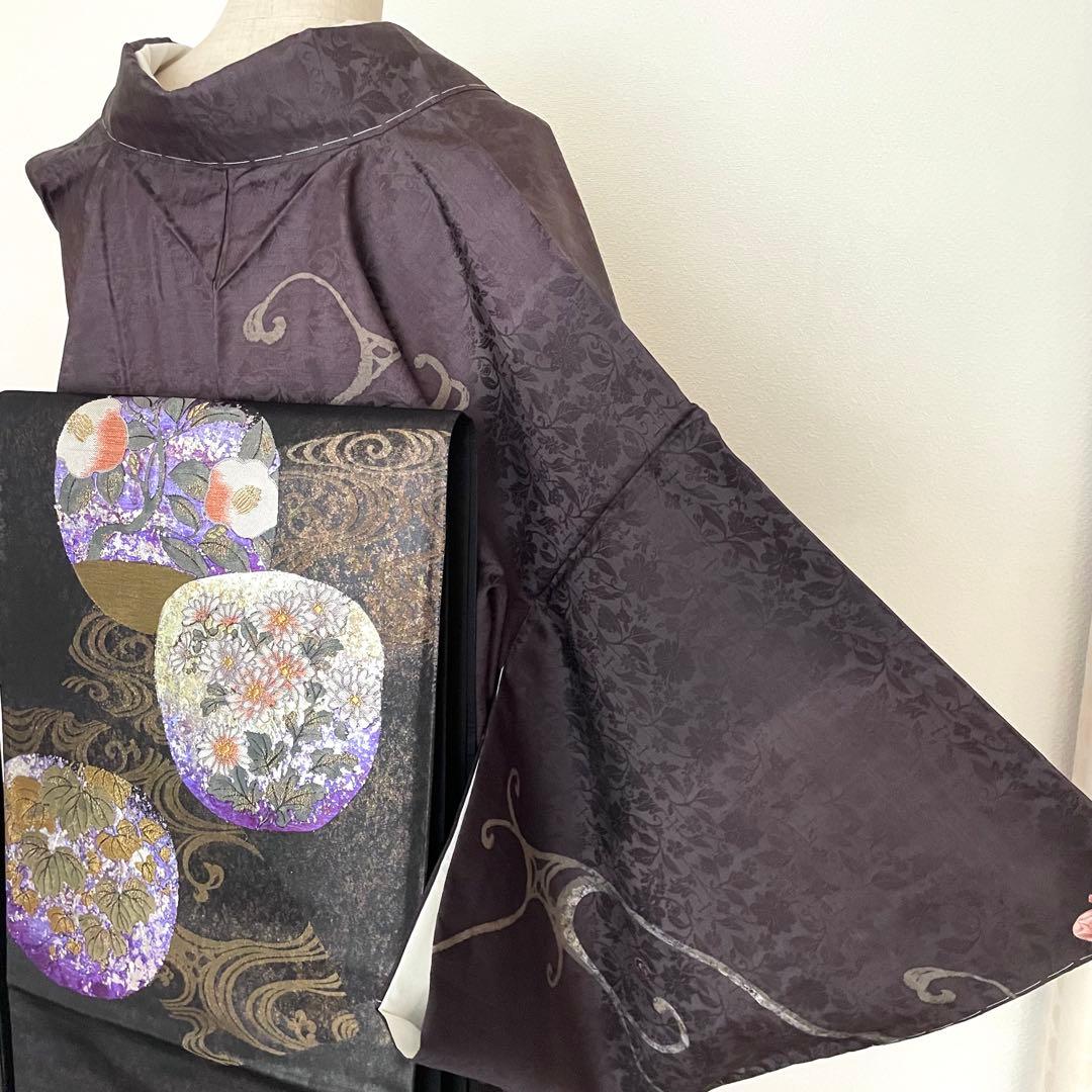 しつけ付き 美しい唐草地紋お召し 流水波紋様訪問着正絹着物 作家物 しつけ付き 美しい唐草地紋お召し 流水波紋様訪問着正絹着物 作家物