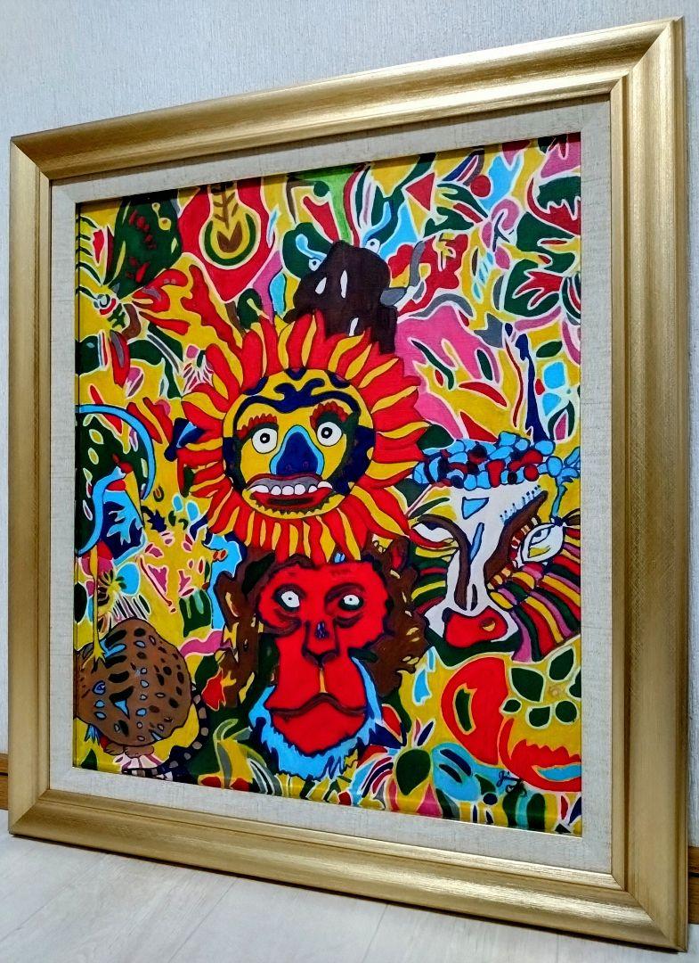 肉筆|表裏サイン有|油彩|アクリル|絵画|額縁