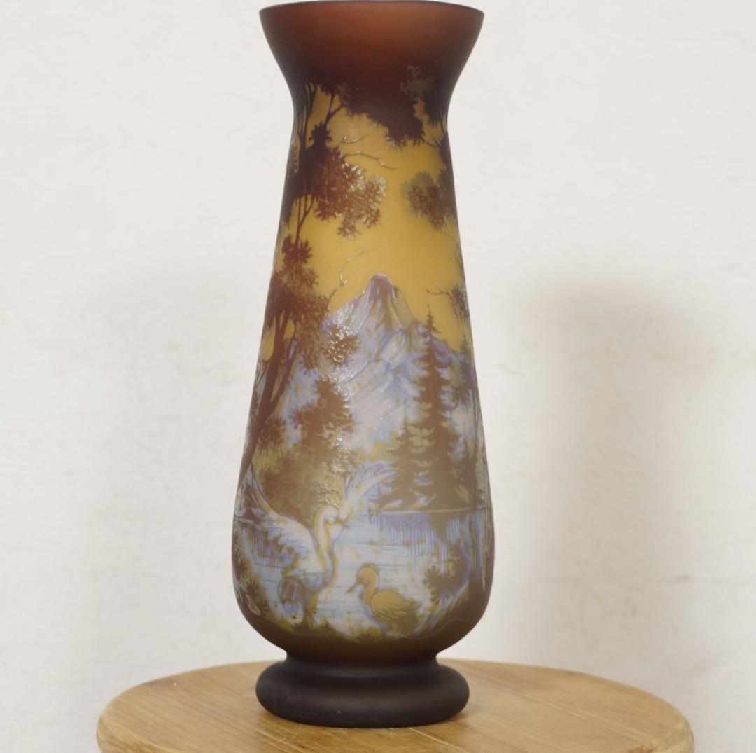 数量限定価格!! 特々大 躍馬 花瓶 カメオ彫り 被せガラス 高さ32cm エミールガレ - ガラス