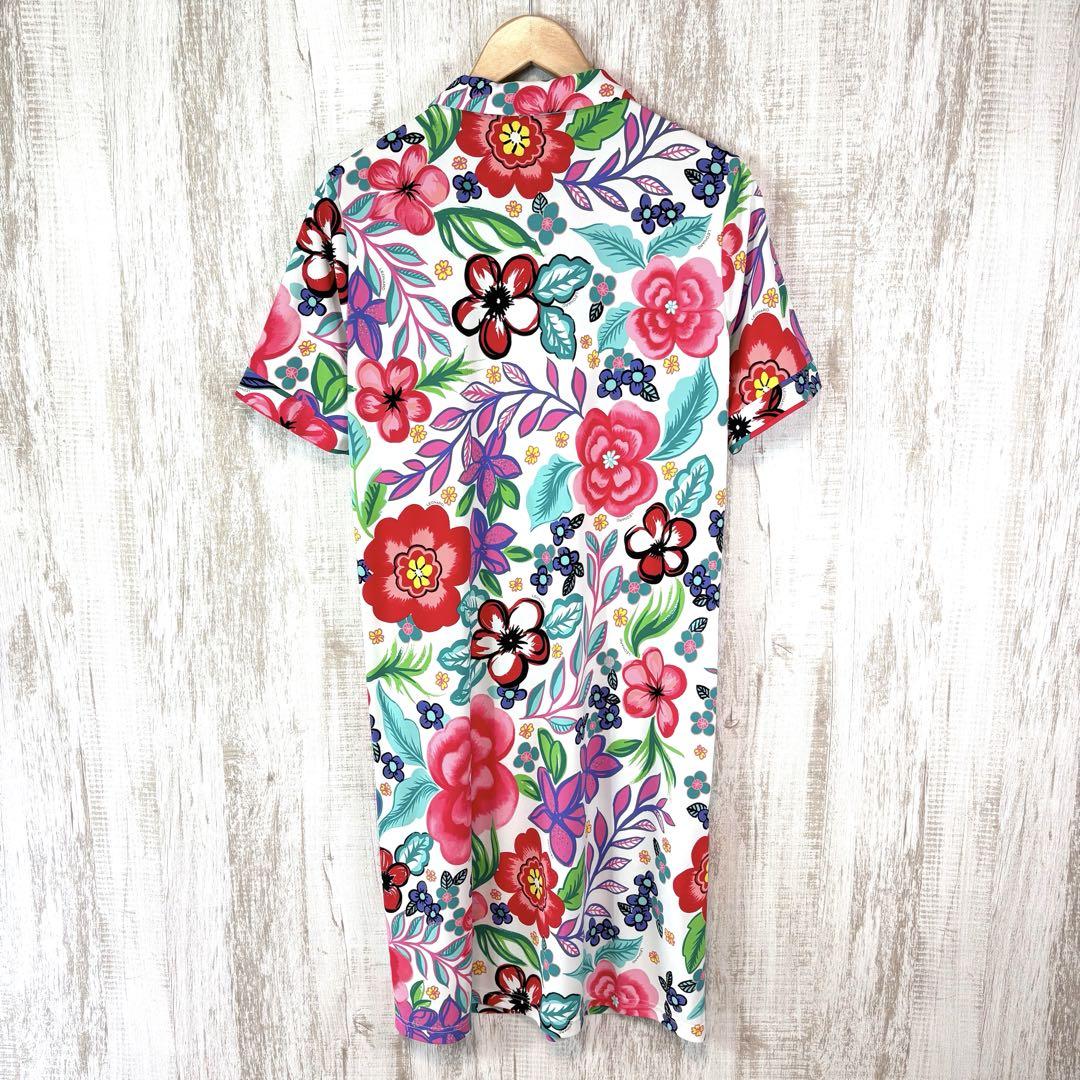 美品 レオナールスポーツ 花柄 総柄 ジップアップ カットソー