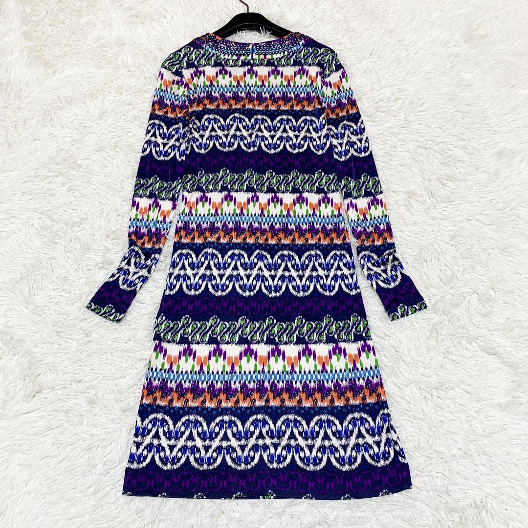 【絹100％】トリーバーチ　TORY BURCH　長袖ワンピース　ビジュー　総柄