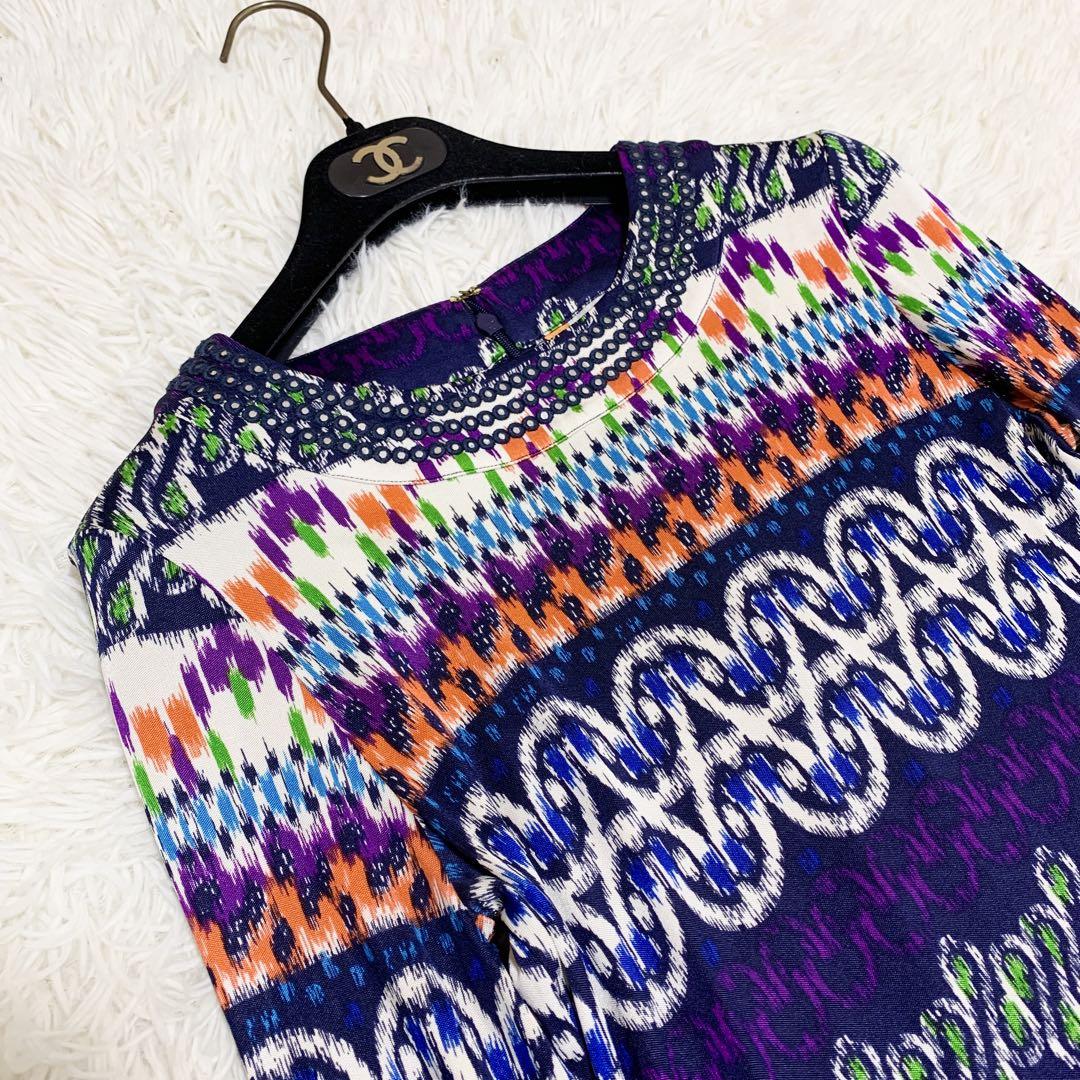 【絹100％】トリーバーチ　TORY BURCH　長袖ワンピース　ビジュー　総柄