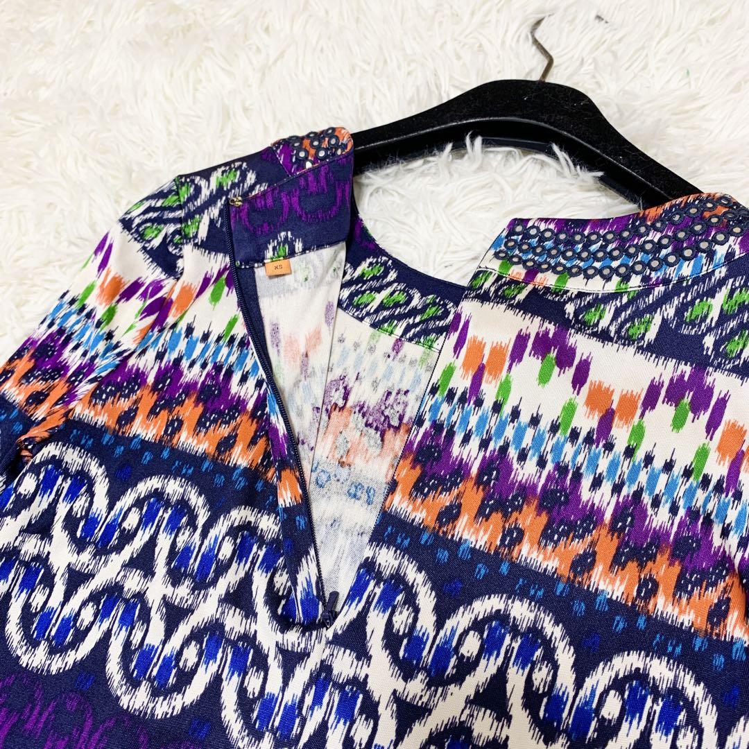 【絹100％】トリーバーチ　TORY BURCH　長袖ワンピース　ビジュー　総柄