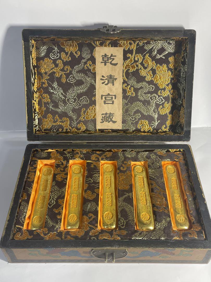 中国美術品　清代乾清宮蔵「財禄寿喜福」銘　御賜足金　金元寶　風水・財運・運勢UP
