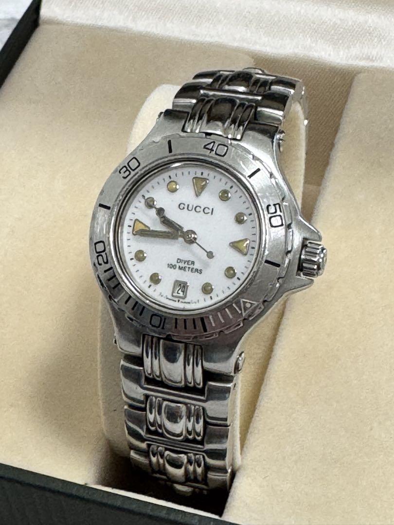 GUCCI グッチ レディース 100m防水 #9750 s/s 白 ダイバー