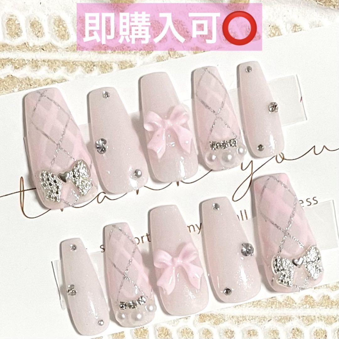 お手軽価格で贈りやすい ネイルチップ現品オーダー量産型フレンチガーリー韓国 ネイルチップ・付け爪