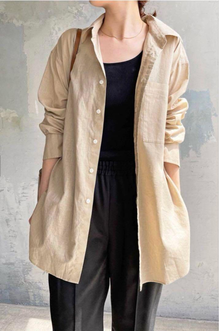 Spick&Span 長袖 ロングシャツ ラミー ベージュ