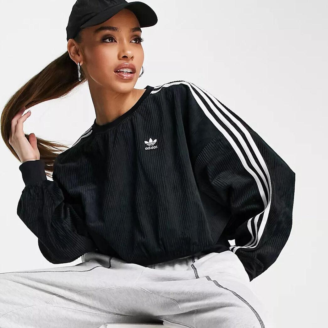 送料無料 日本 adidas 海外限定 originals ブラック スウェット コーデュロイ トレーナー+スウェット