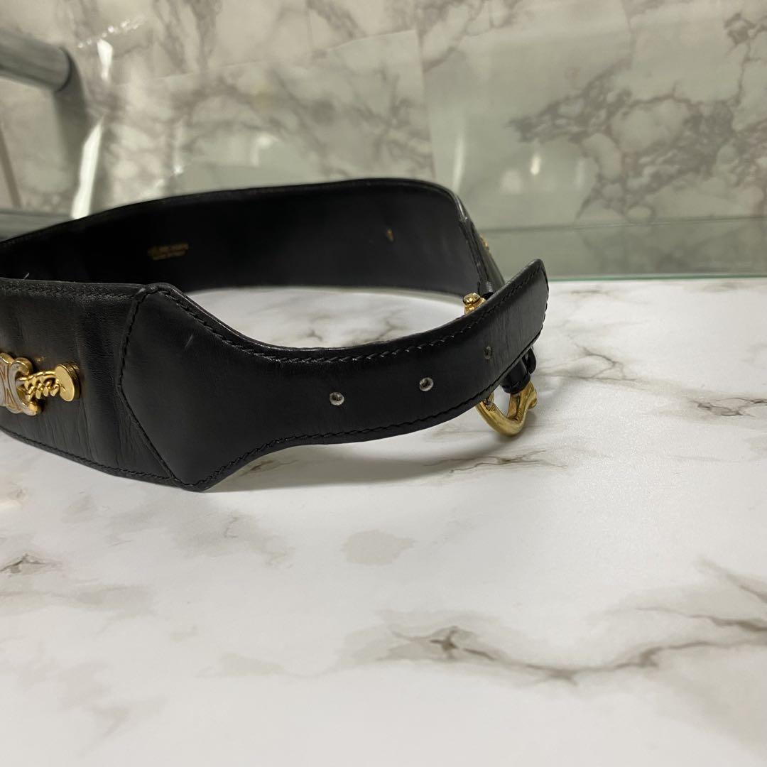 CELINE セリーヌ ベルト レザー 本革 ブラック 黒 マカダム チェーン